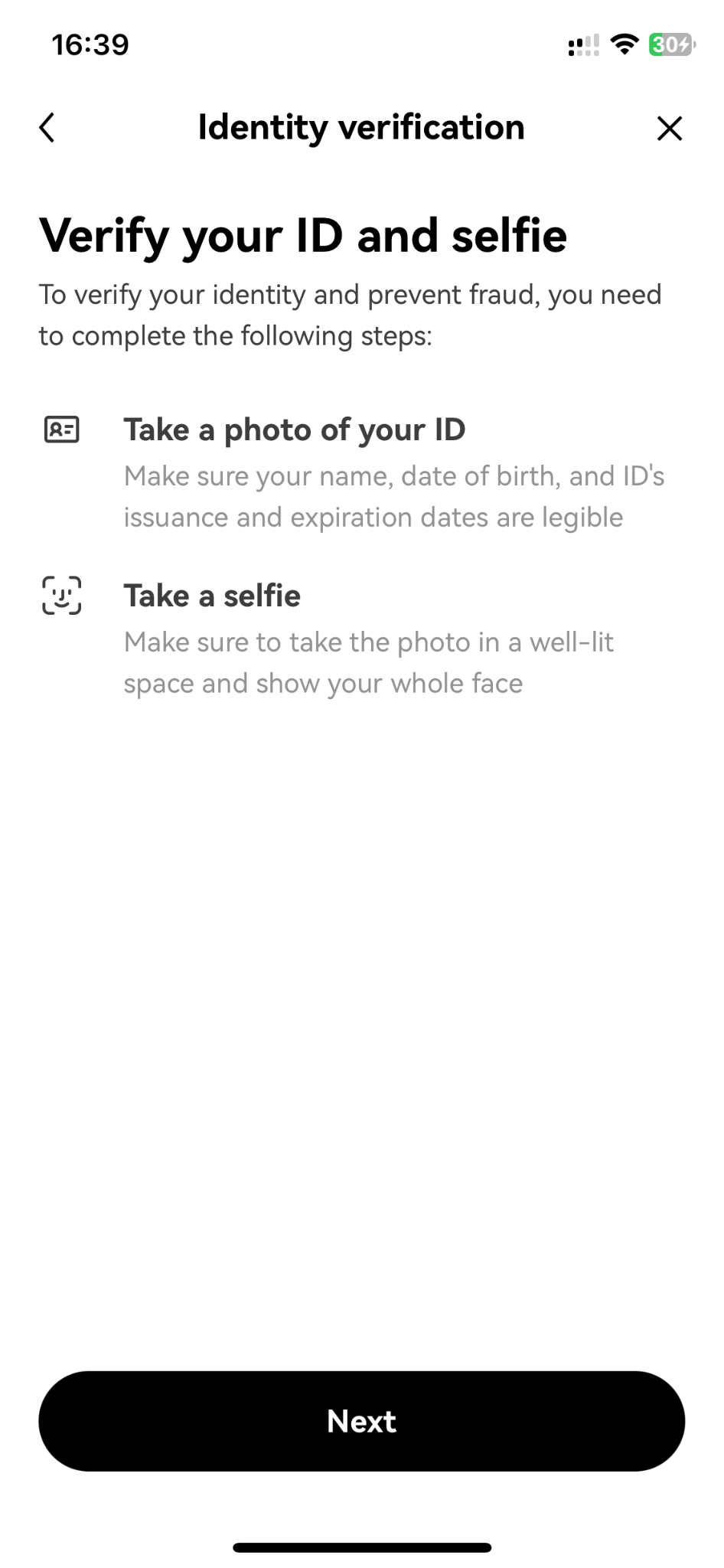 OKX ID verification screen