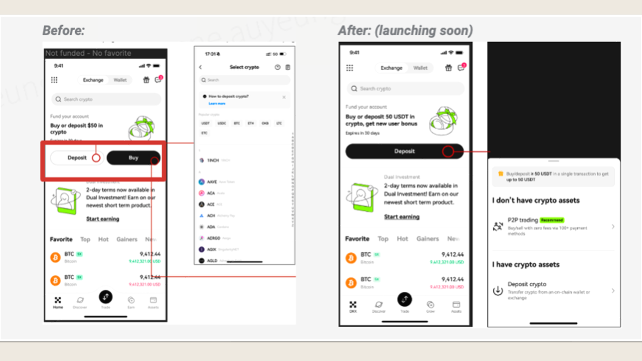 Before and after — Homepage CTA simplification