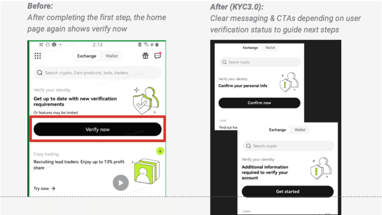 Before and after — ID verification messaging