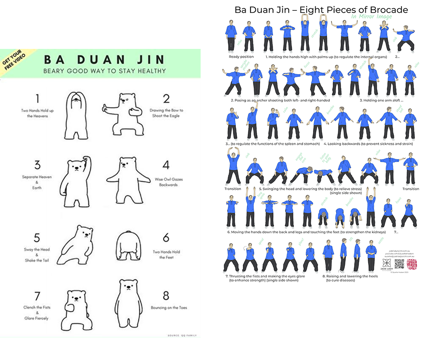 Baduanjin illustrations and movements chart